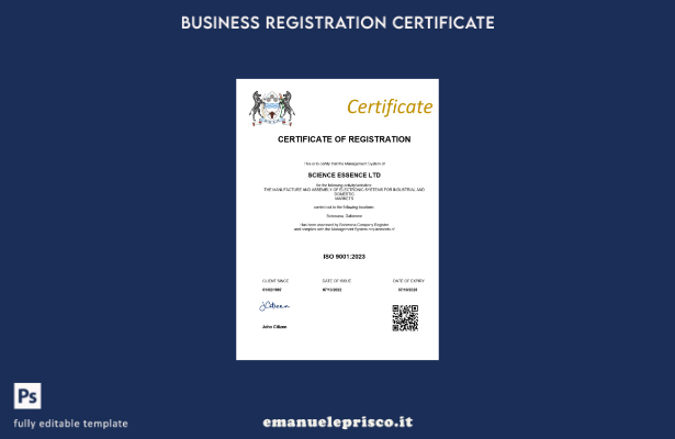 certificato di registrazione Botswana in stile verificato Modello Word e PDF